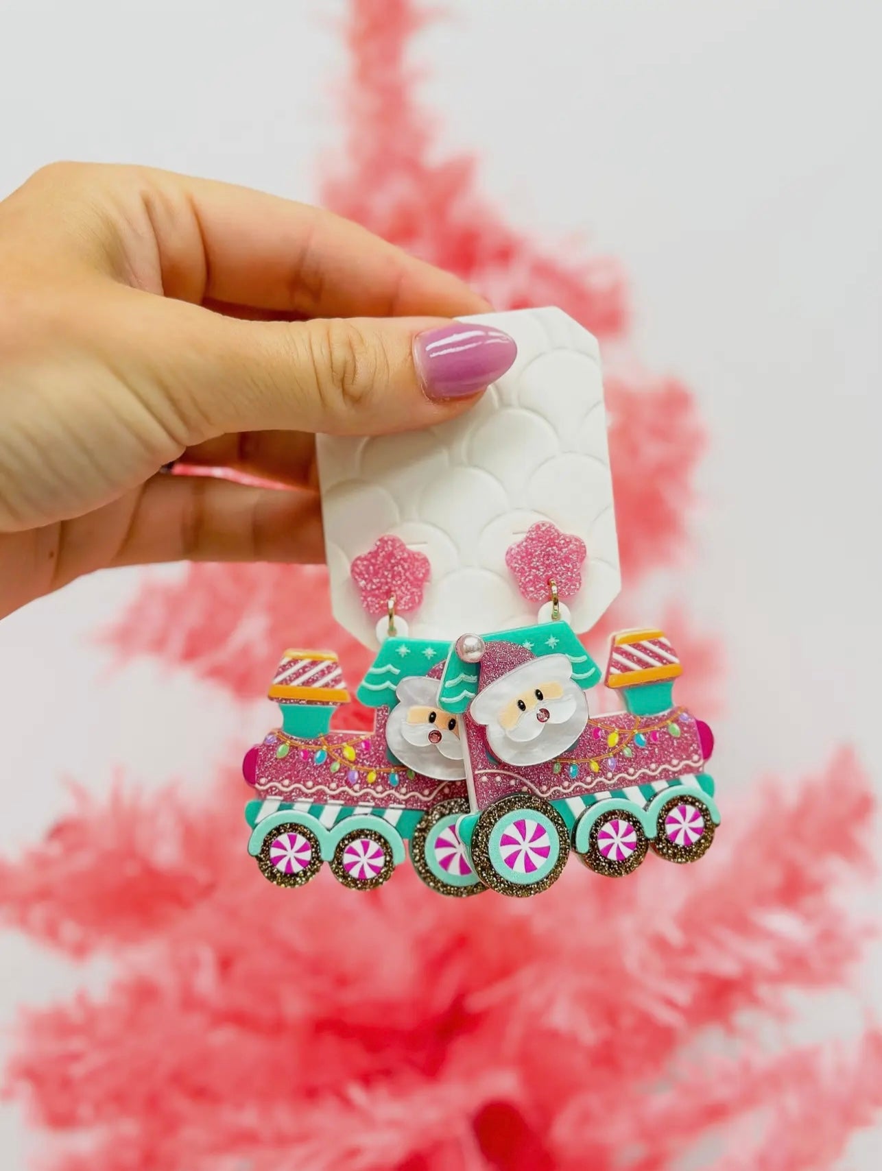 Santa’s Train Glitter Dangle Earrings