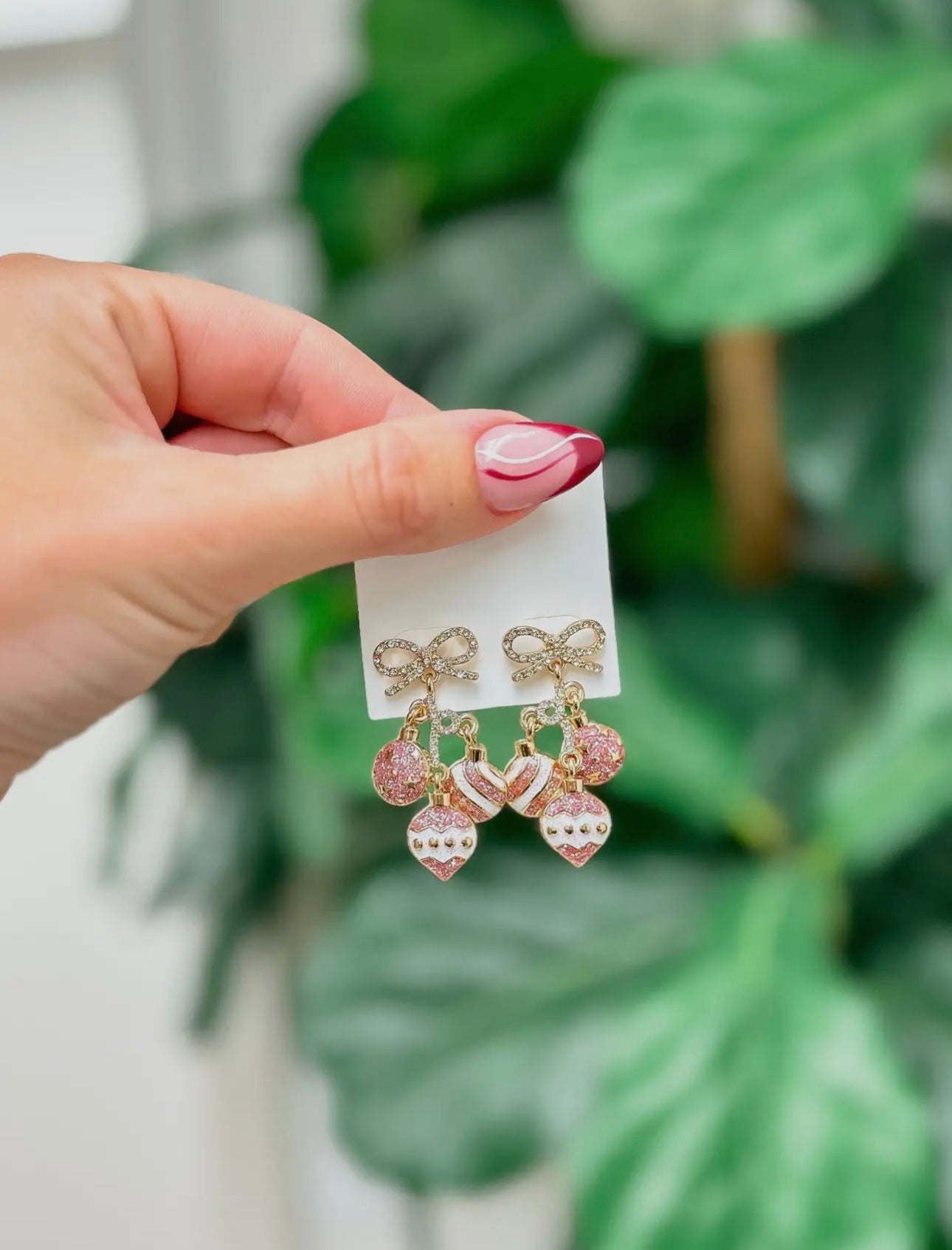 Pink Glitter Ornament Dangle Earrings