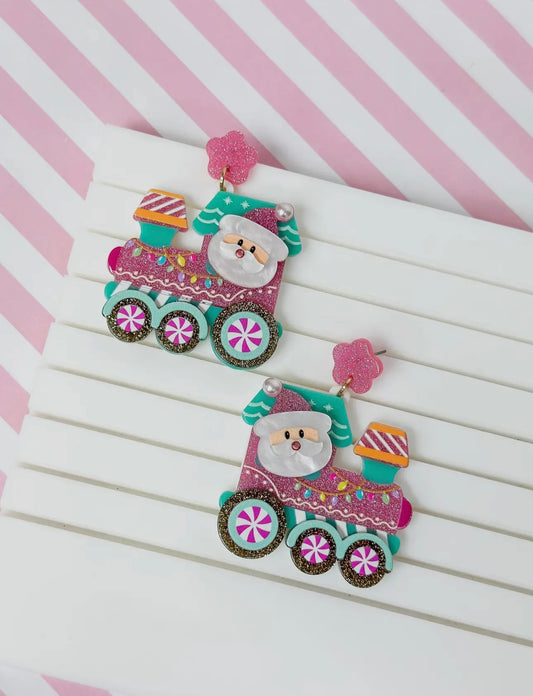 Santa’s Train Glitter Dangle Earrings