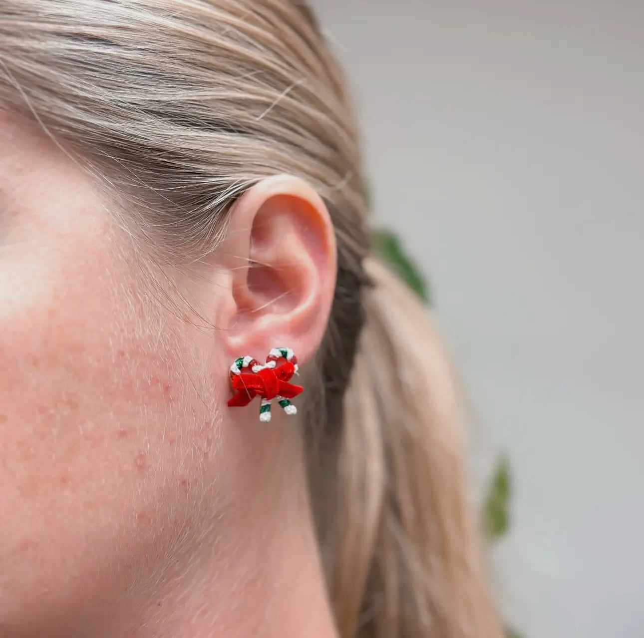 Pearl Striped Candy Cane Stud Earrings