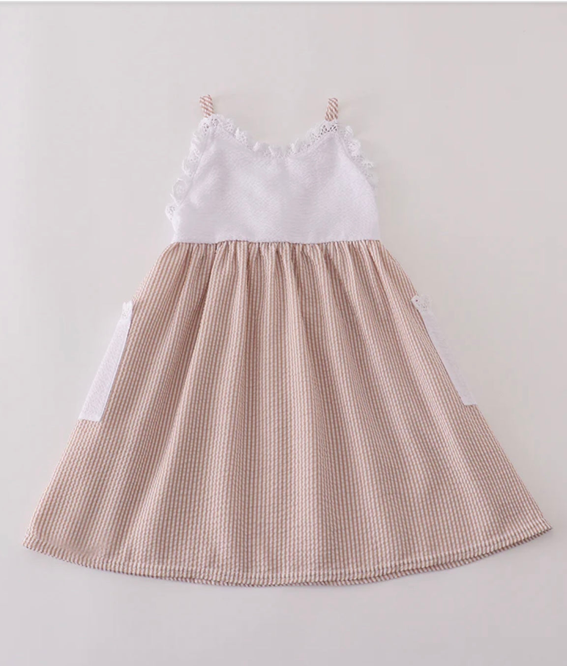 Brown & White Seersucker Striped Dress