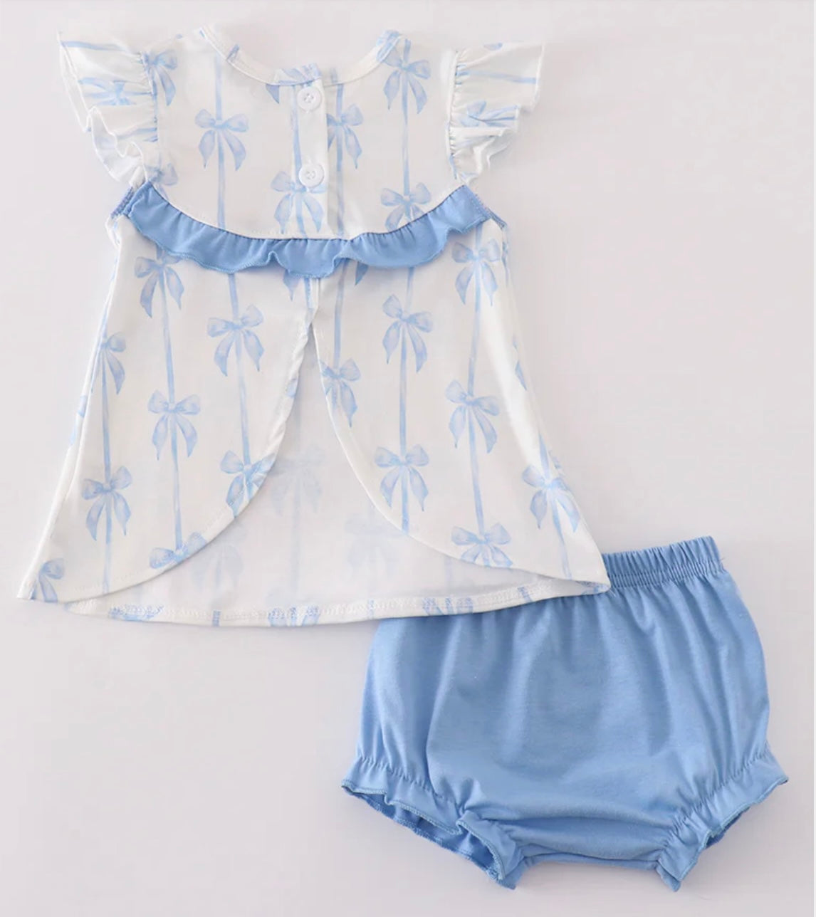 Blue Bow Ruffle Bloomer Set