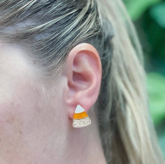 Candy Corn Glitter Stud Earrings
