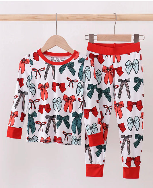 Red Bow Bamboo Girls Pants Set