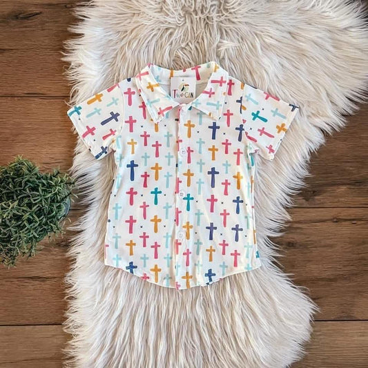 Pre-Order Colorful Crosses Button Up By TwoCan