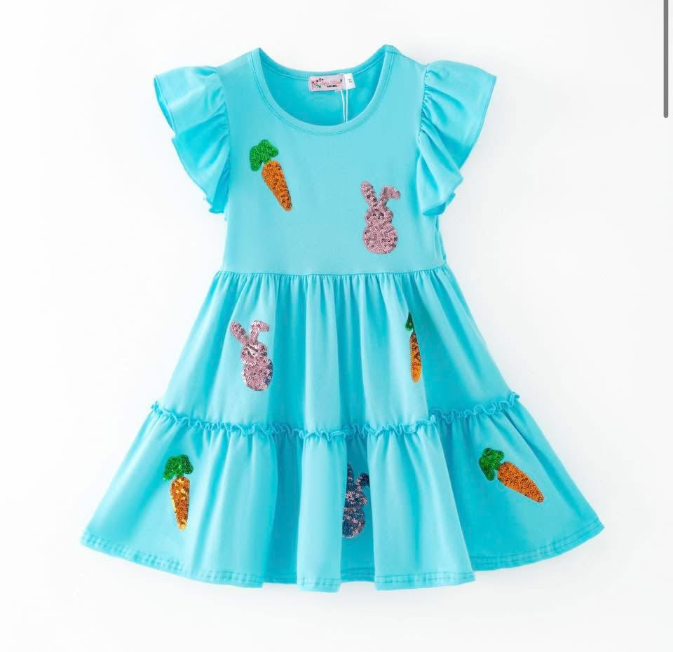 Carrot Bunny Sequin Girls Dress