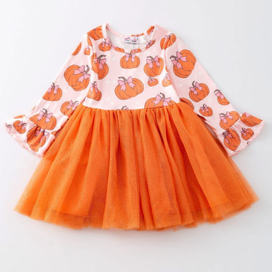 Pumpkin Bow Tulle Dress By Clover Cottage