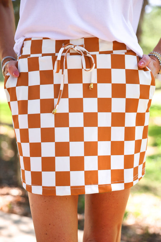 PREORDER- Let's Go Checkered Skort- Orange