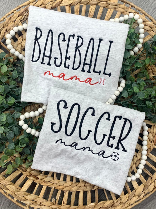 Sports MAMA Embroidered on Ash Grey- Crew