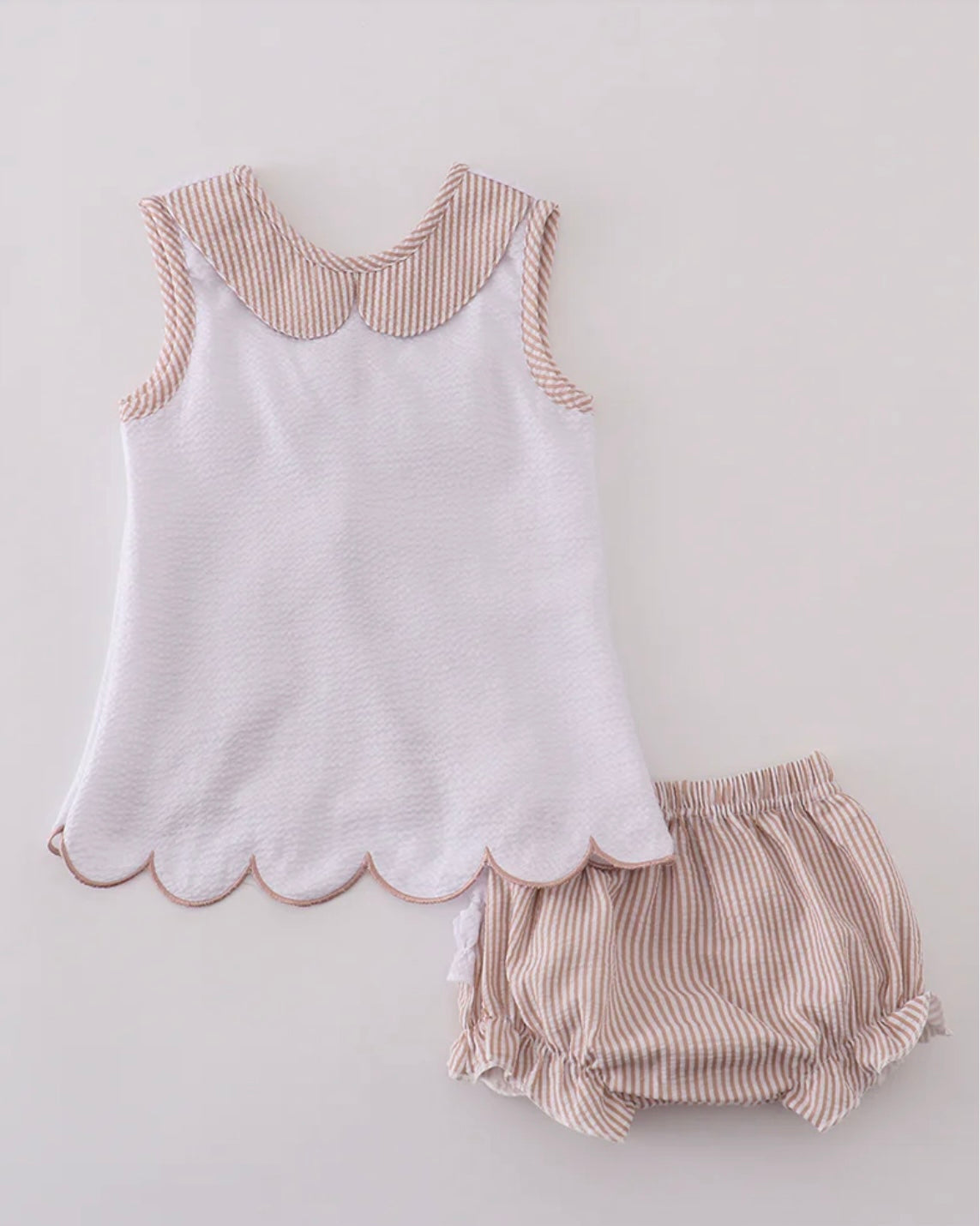 Brown & White Seersucker Ruffle Bloomer Set