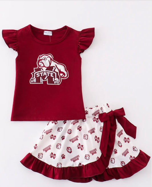 Maroon Mississippi Embroidered Girls Skort Set