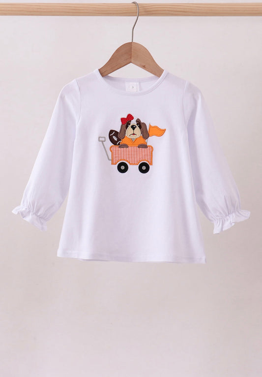 Premium White Tennessee Puppy Applique Top By Honeydew