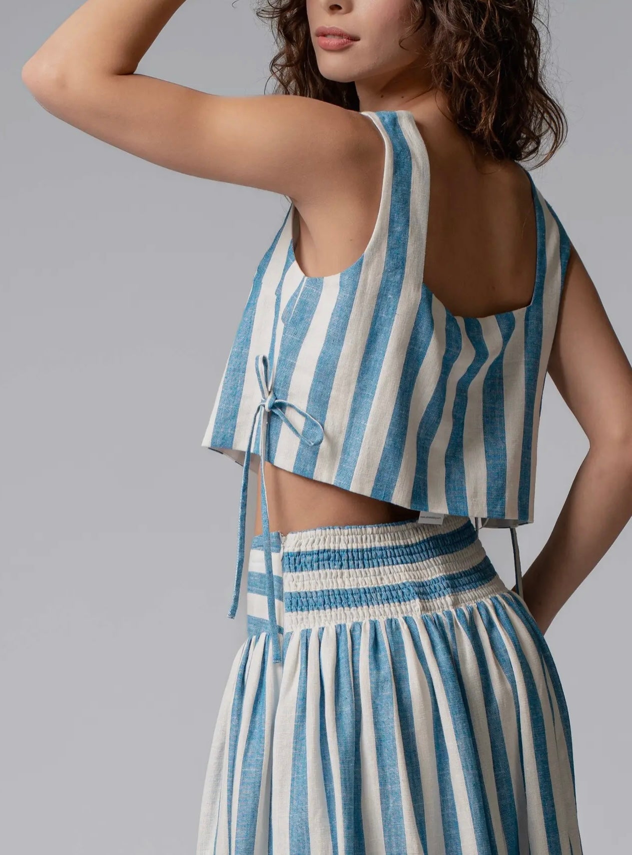 Pre-Order Square Neck Striped Two-Piece Crop Top Maxi Skirt Set