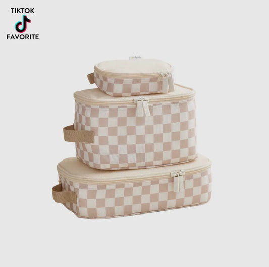 Taupe Checkerboard Pack Like A Boss Packing Cubes