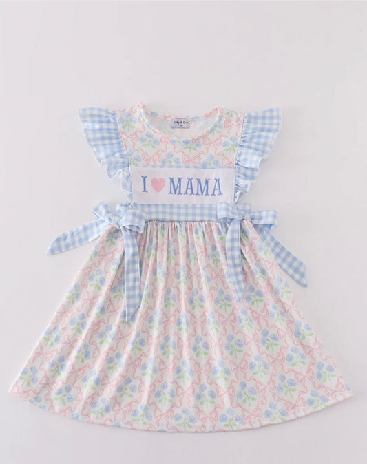 Blue I Love Mama Girls Dress