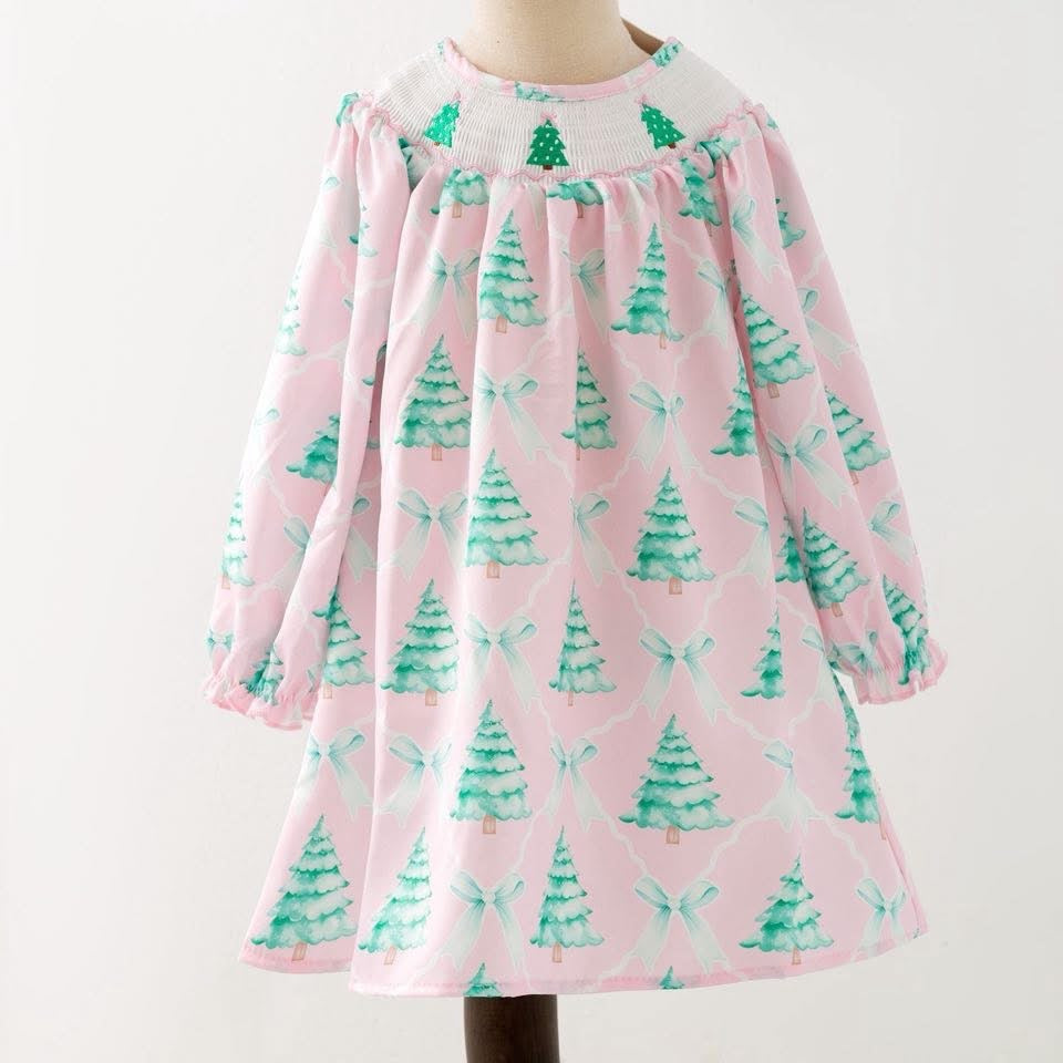 Pink Tree Trellis Smocked Dress By Clover Cottage