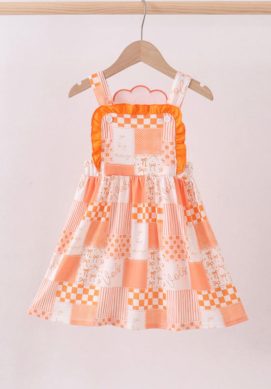 Orange Tennessee Applique Patchwork Ruffle Dress