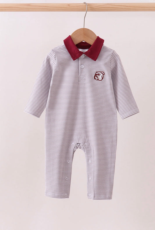 Premium Maroon Bulldog Embroidered Romper