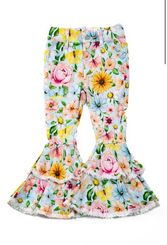 Butterfly Garden Denim Flares By Clover Cottage