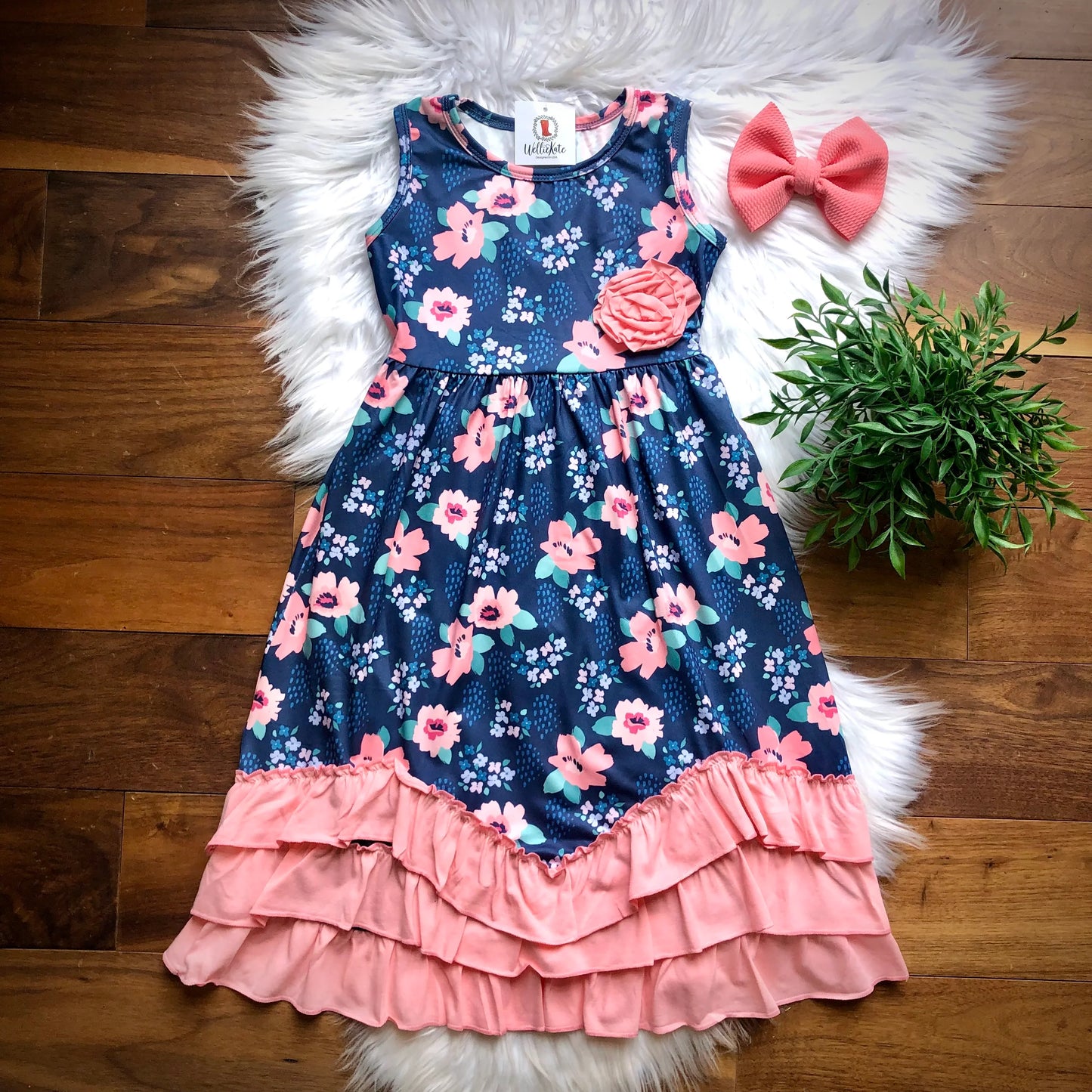 Navy & Pink Triple Ruffle Maxi Dress By TwoCan