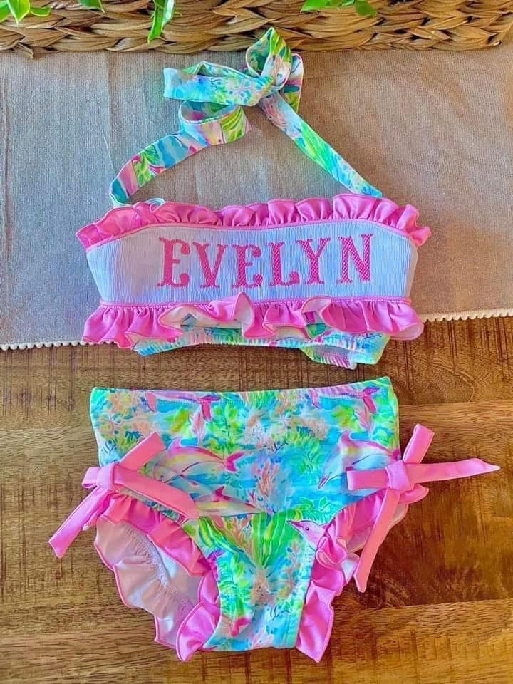 Dolphin Print Smocked 2-Piece