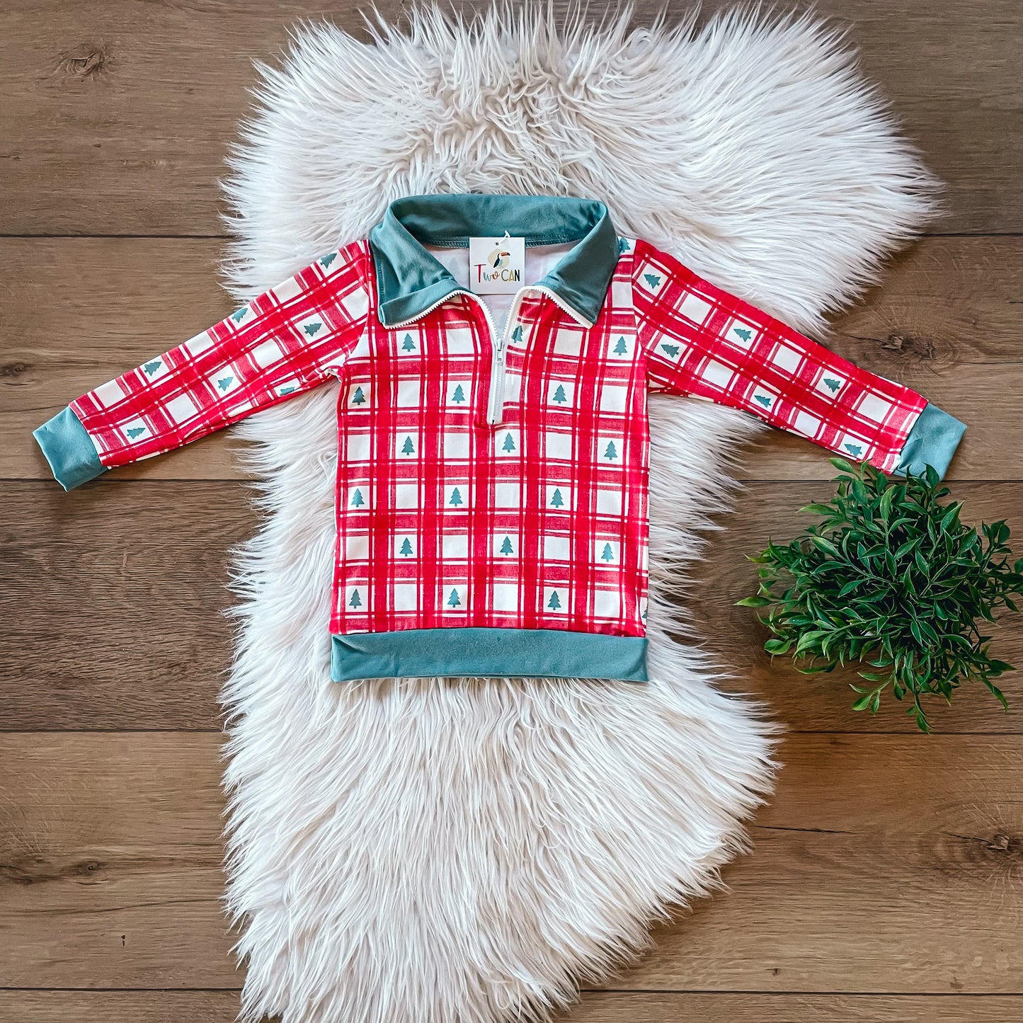 Plaid Pine Quarter Zip by TwoCan