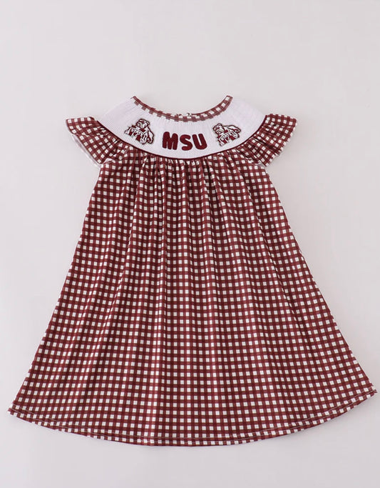Mississippi MSU Embroidered Gingham Dress