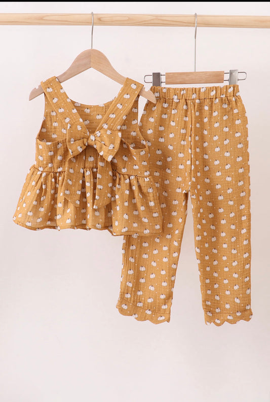 Premium Pumpkin Print Muslin Pants Set