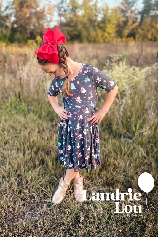 Santa & Reindeer Twirl Dress by Landrie Lou
