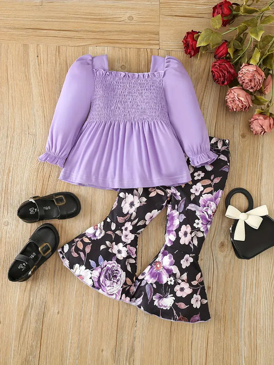 Purple Floral Pants Set by Okie & Lou
