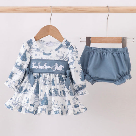 Blue Christmas Reindeer Bloomer Set