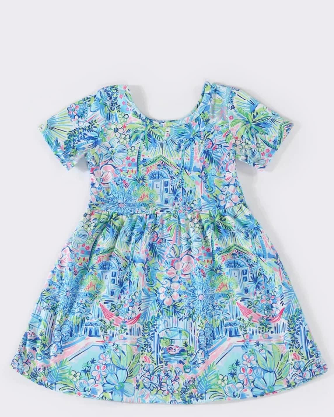 Blue Garden Print Dress by HoneyDew
