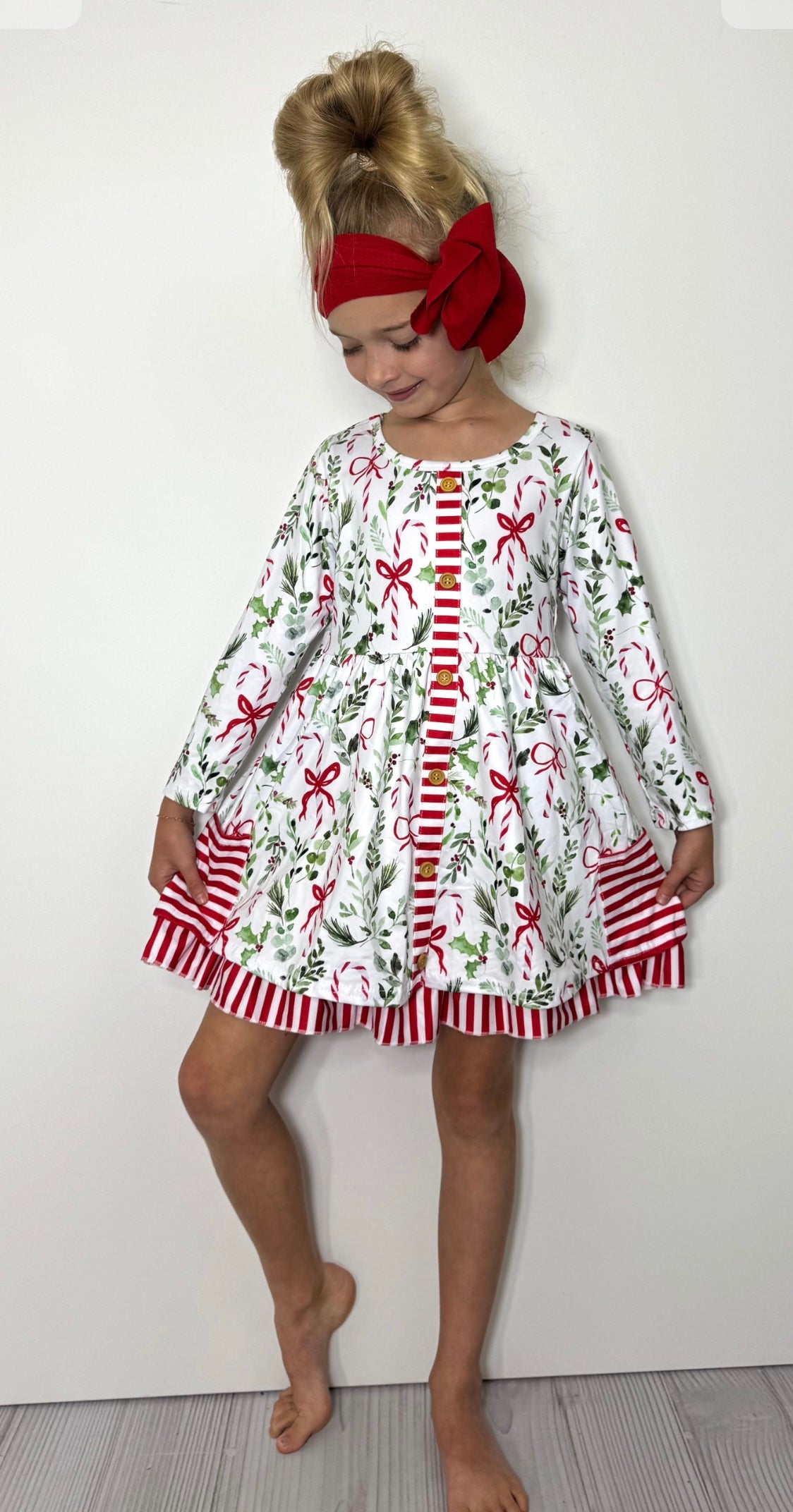 Whimsical Winter Candy Cane Dress By Clover Cottage