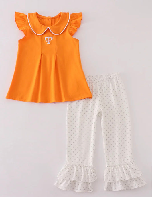Orange Tennessee Go VOLS Embroidered Ruffle Pants Set