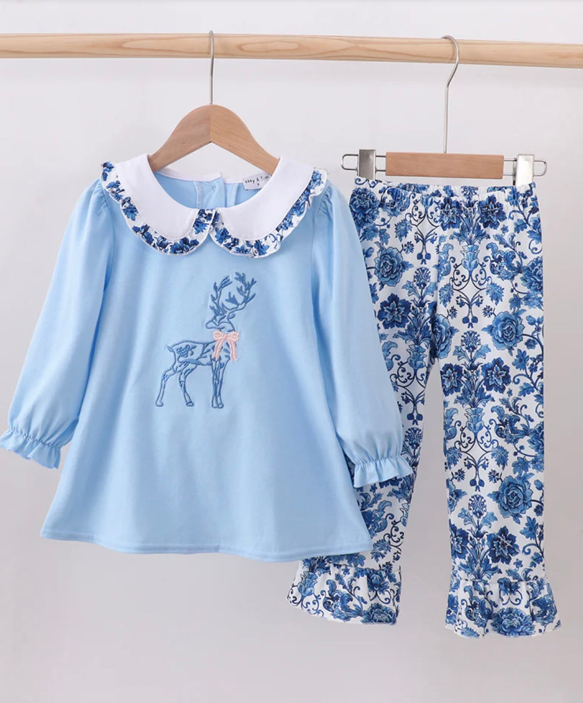 Blue Reindeer Embroidered Set By Honeydew