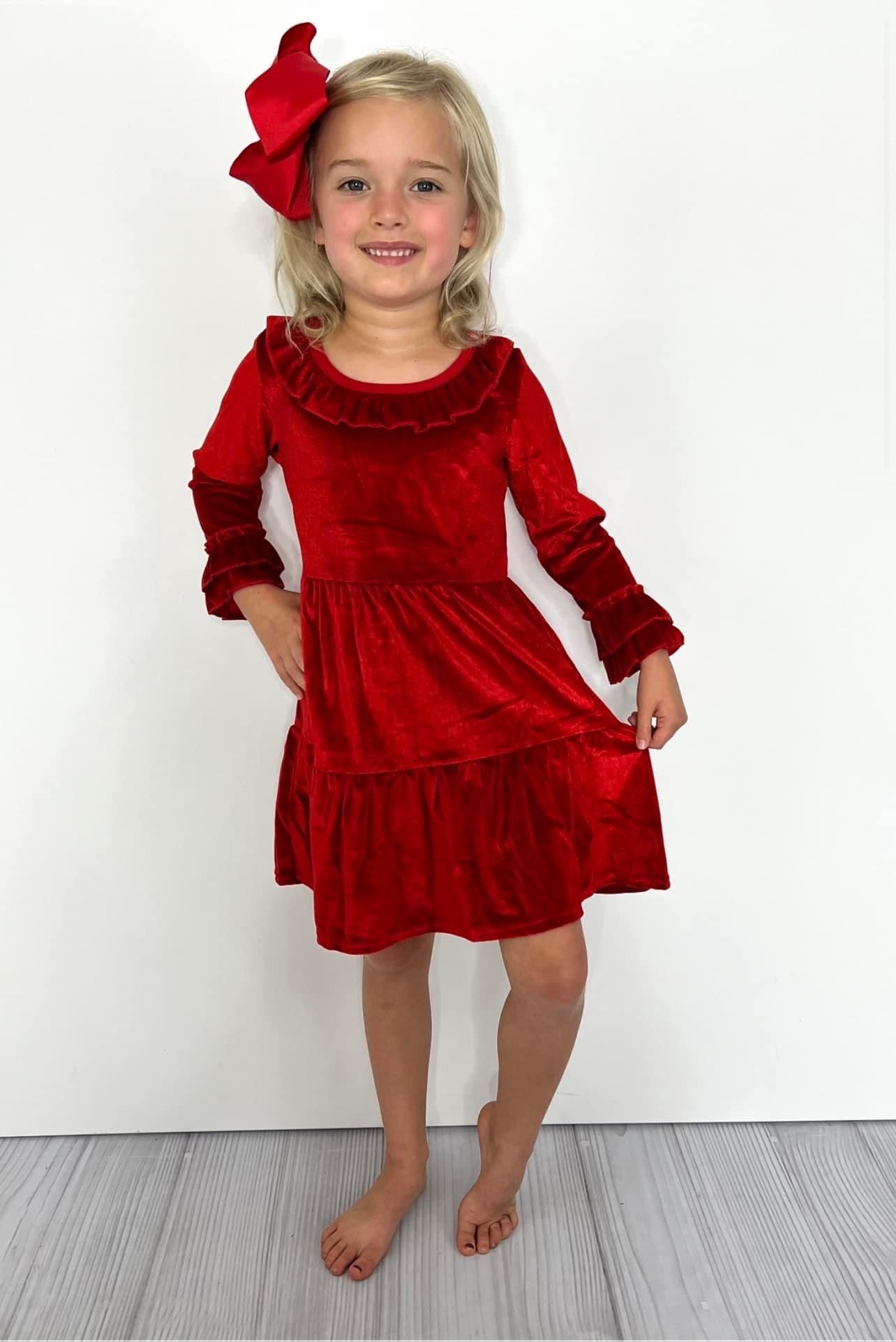 Red Velvet Girls Dress by Clover Cottage