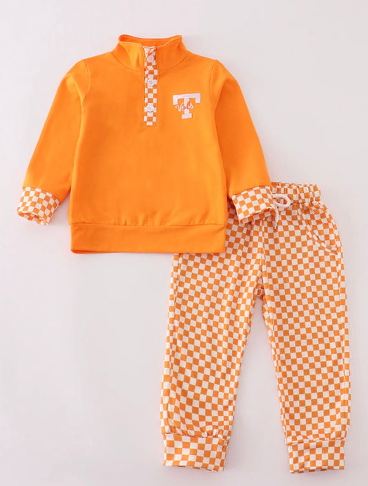 Orange Tennessee Go VOLS Embroidered Checkered Pants Set