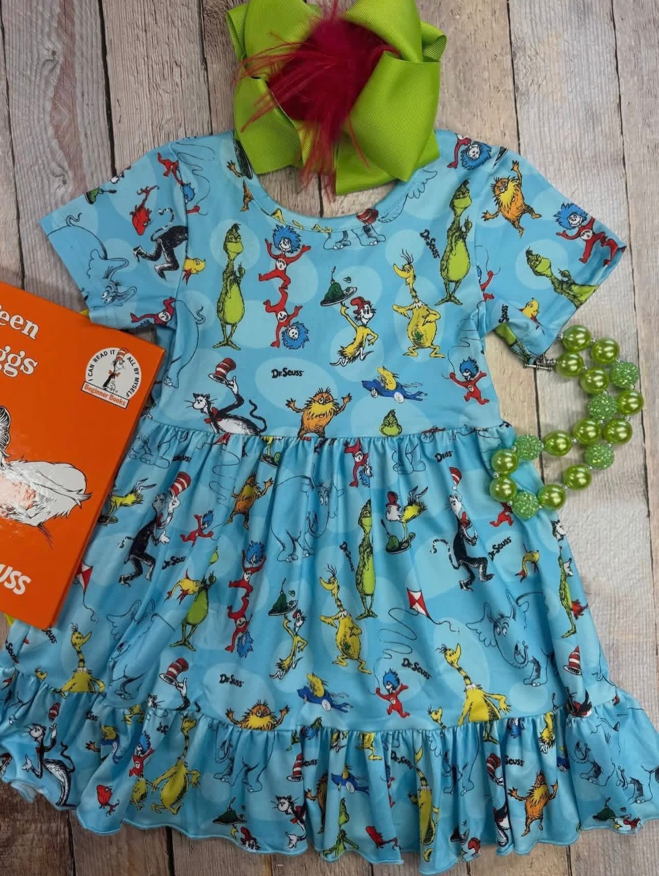 Blue Seuss Crew Twirl Dress