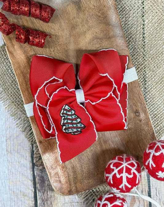 Christmas Tree Cake Embroidered Hair Bow (Headband)