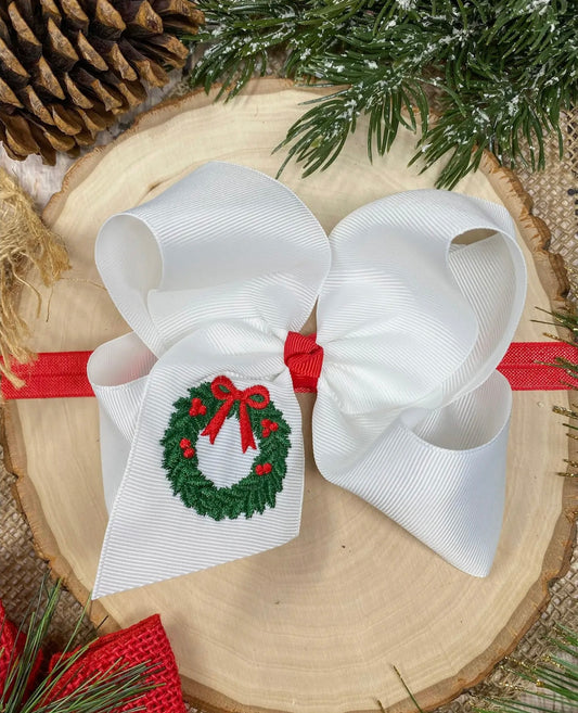 Wreath Embroidered Hair Bow (Headband)