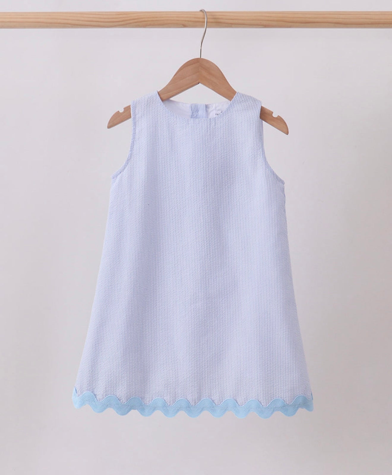 Blue Seersucker Stripe Scalloped Dress