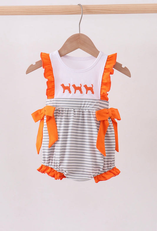 Orange Tennessee Ruffle Stripe Romper
