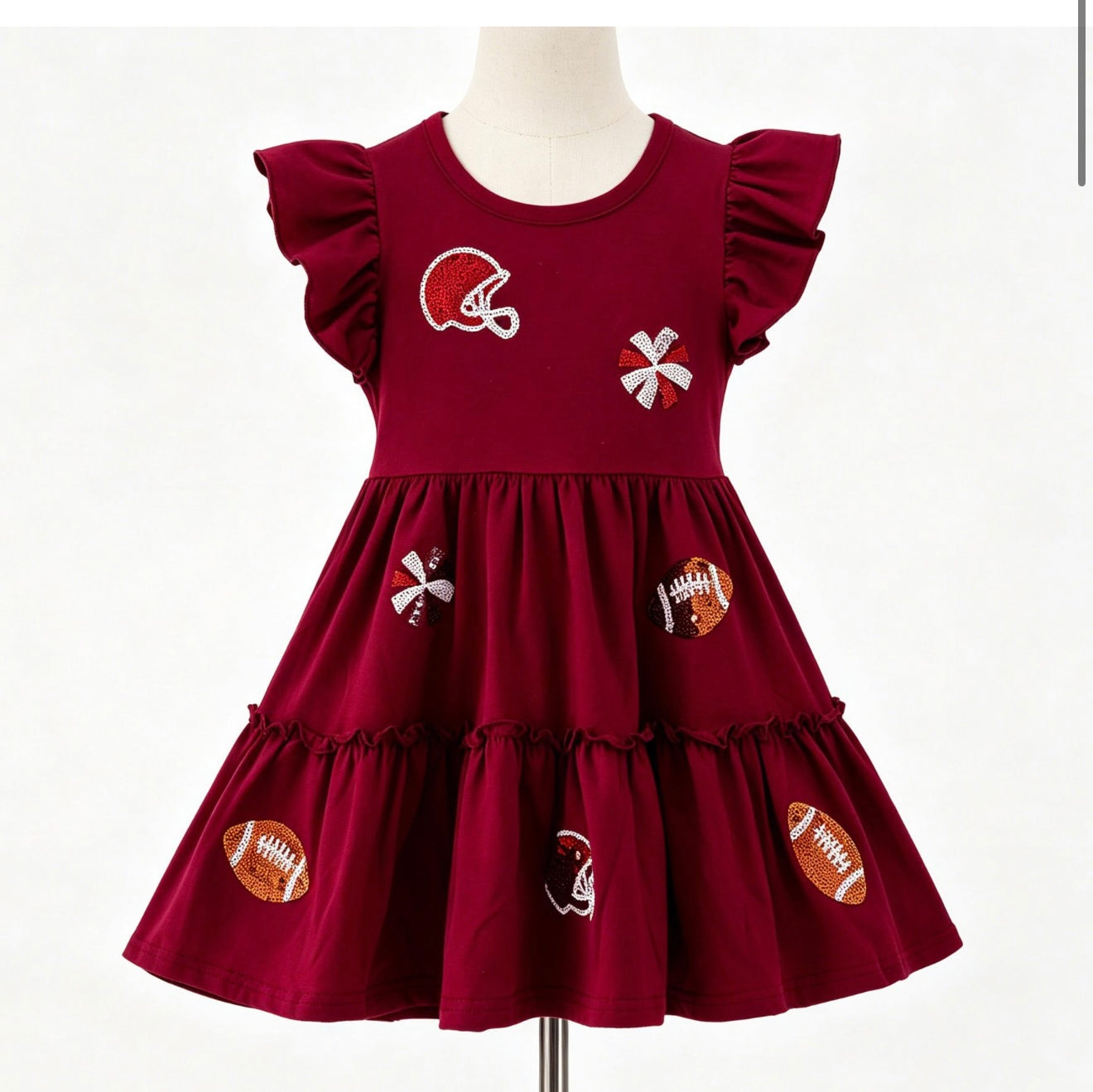 Maroon Football Sequin Dress By Clover Cottage