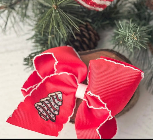 Christmas Tree Cake Embroidered Hair Bow (Clip)