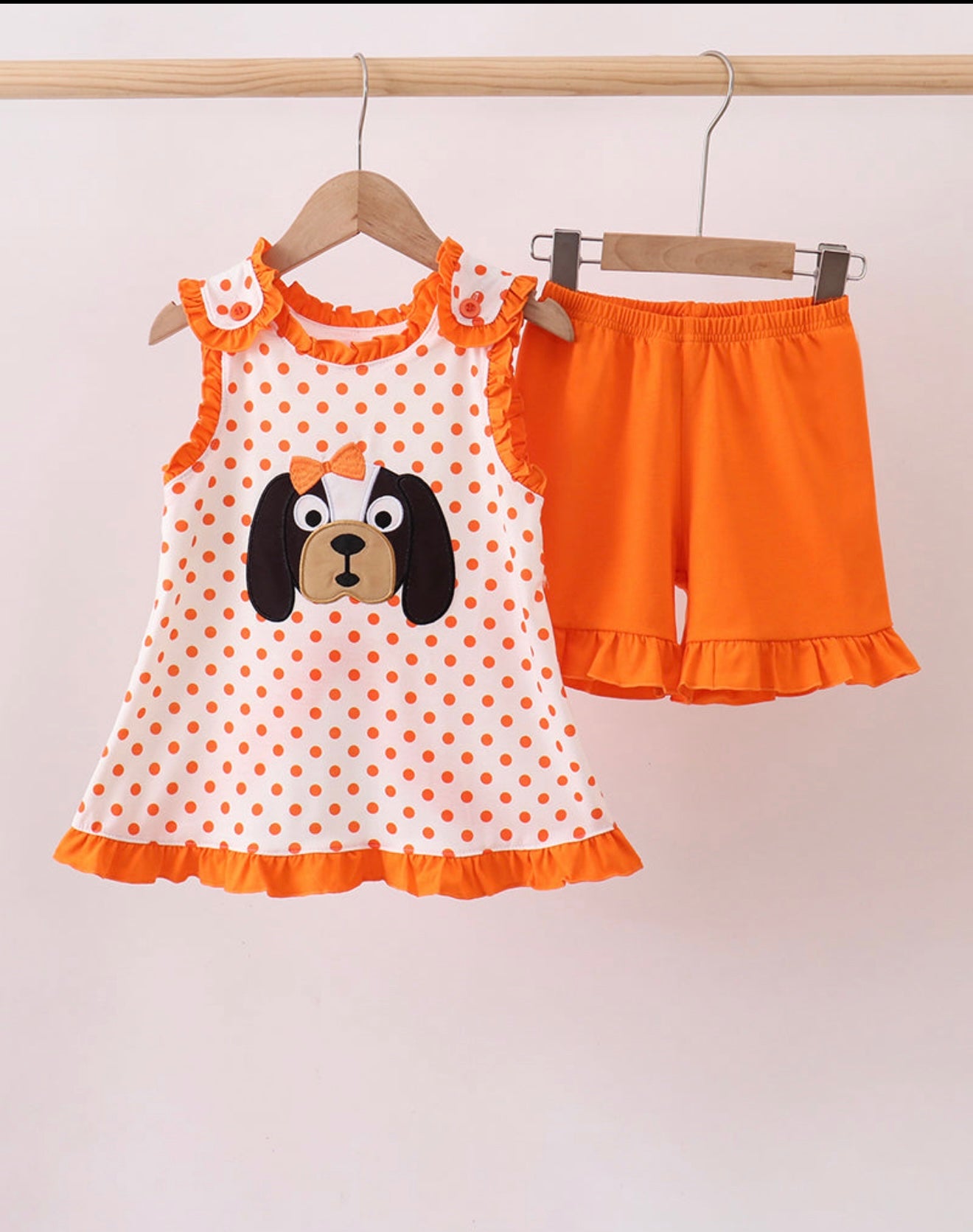 Orange Dog Appliqué Short Set