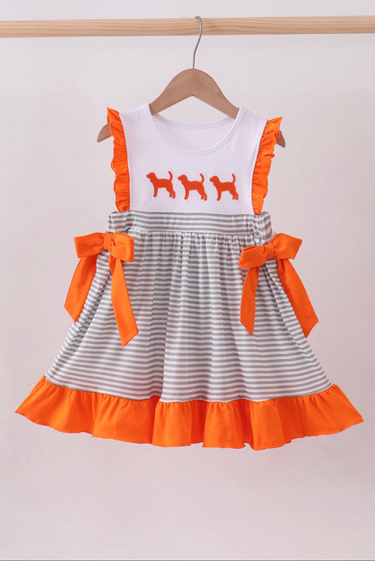 Orange Tennessee Stripe Ruffle Dress
