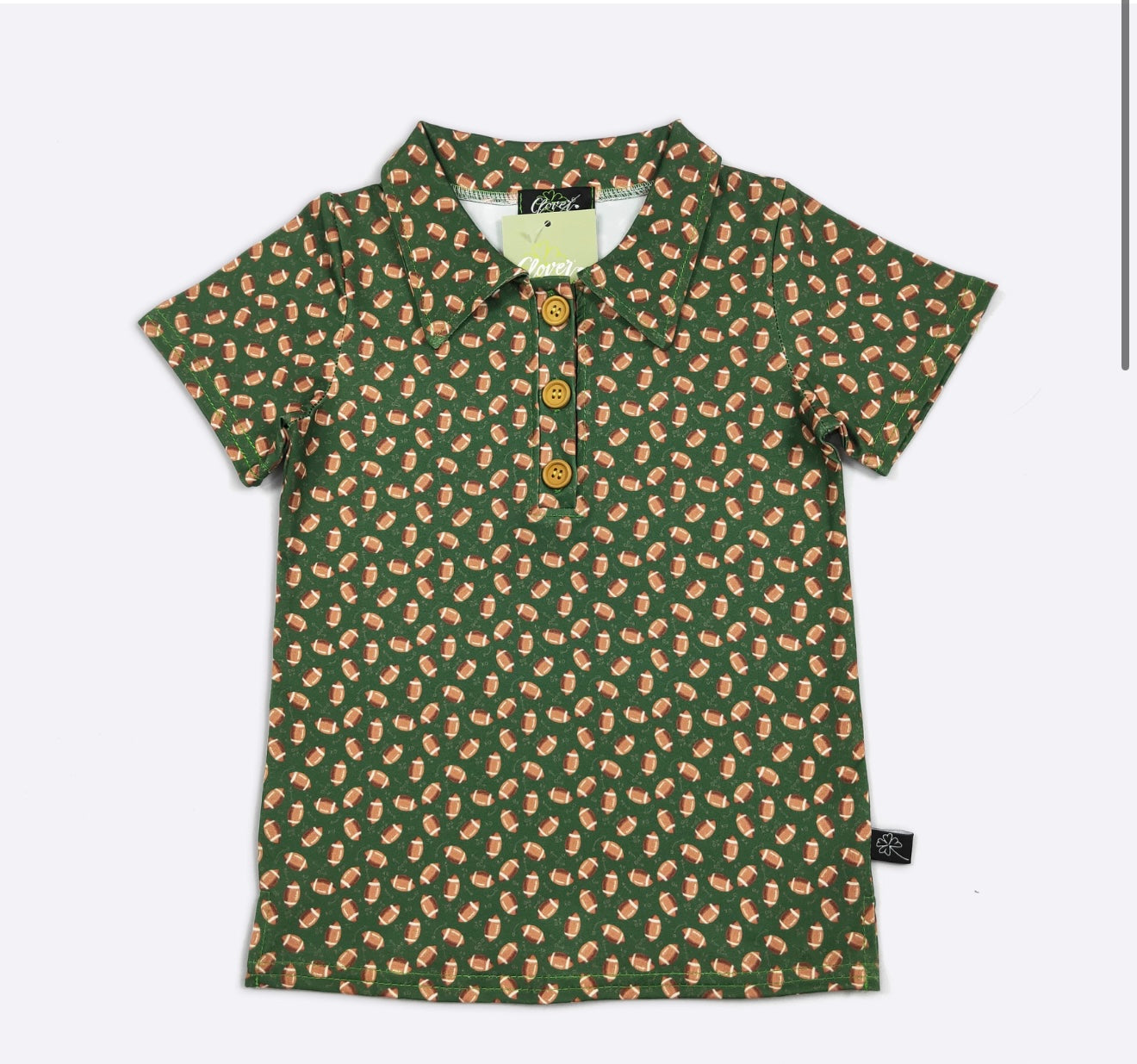 Green Football Boys Collar Shirt By Clover Cottage