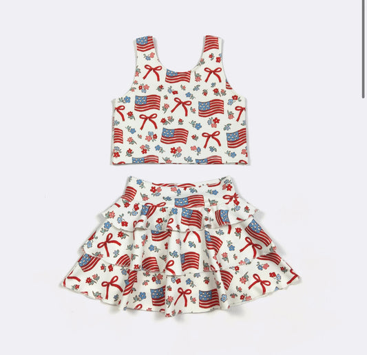 Red, White + Blue Ruffle Skort Set By Clover Cottage