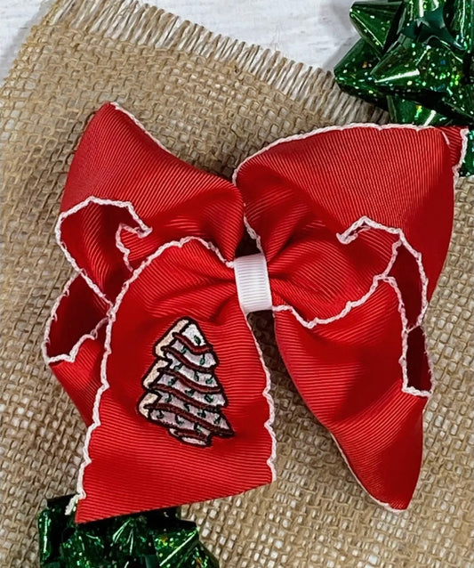Christmas Tree Cake Embroidered Hair Bow (Clip)