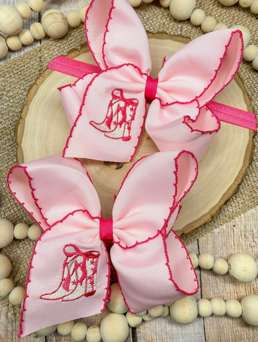 Western Boot Embroidered Moonstitch Hair Bow (Headband)